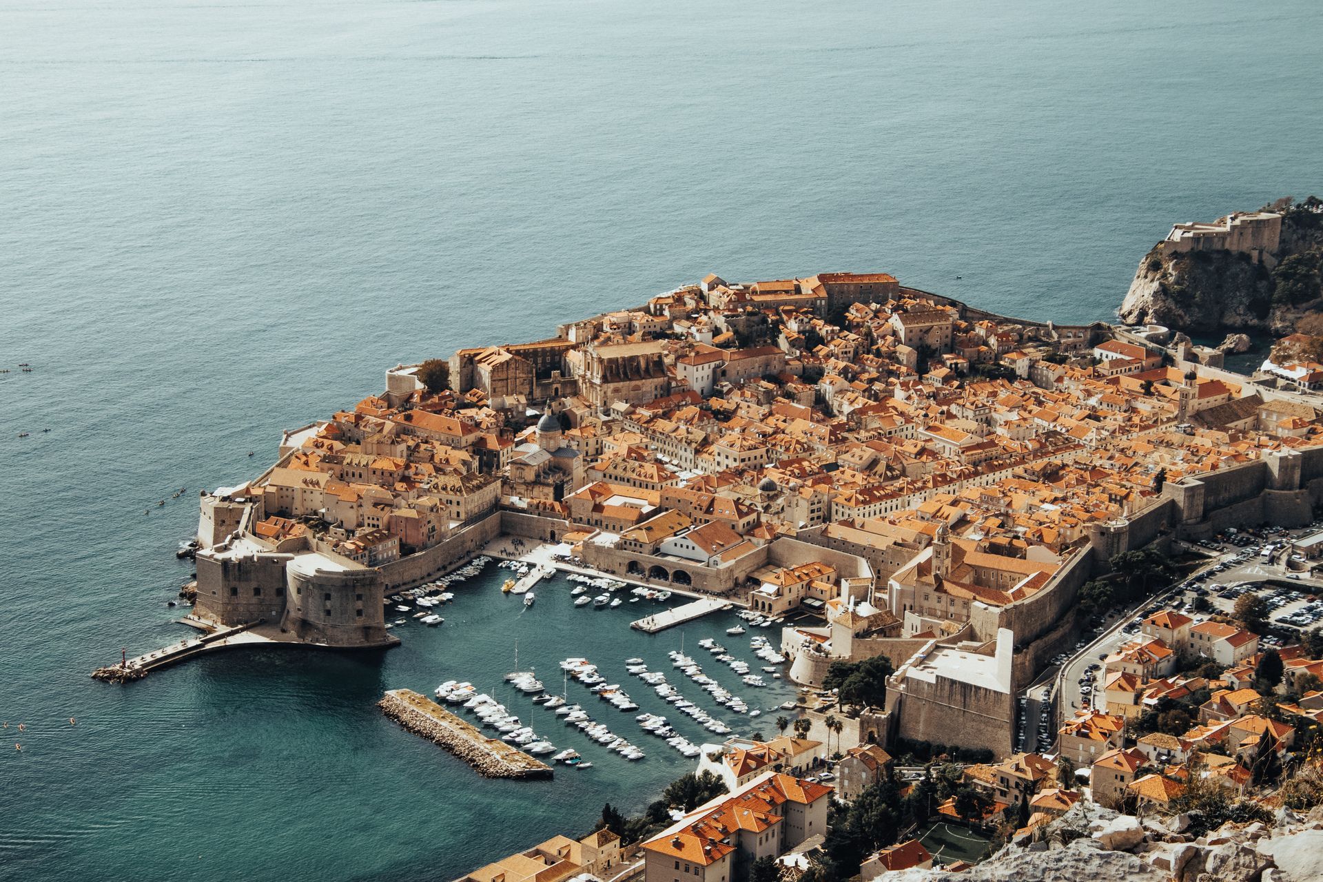 Dubrovnik Old Town and harbour from above