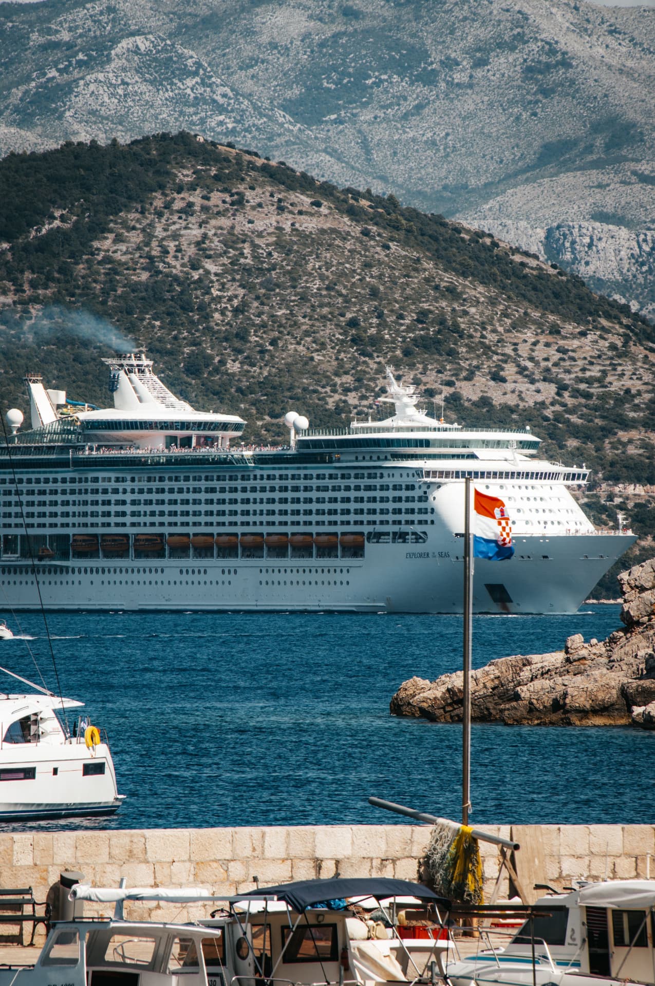Large cruise ship passing the Dubrovnik coastline